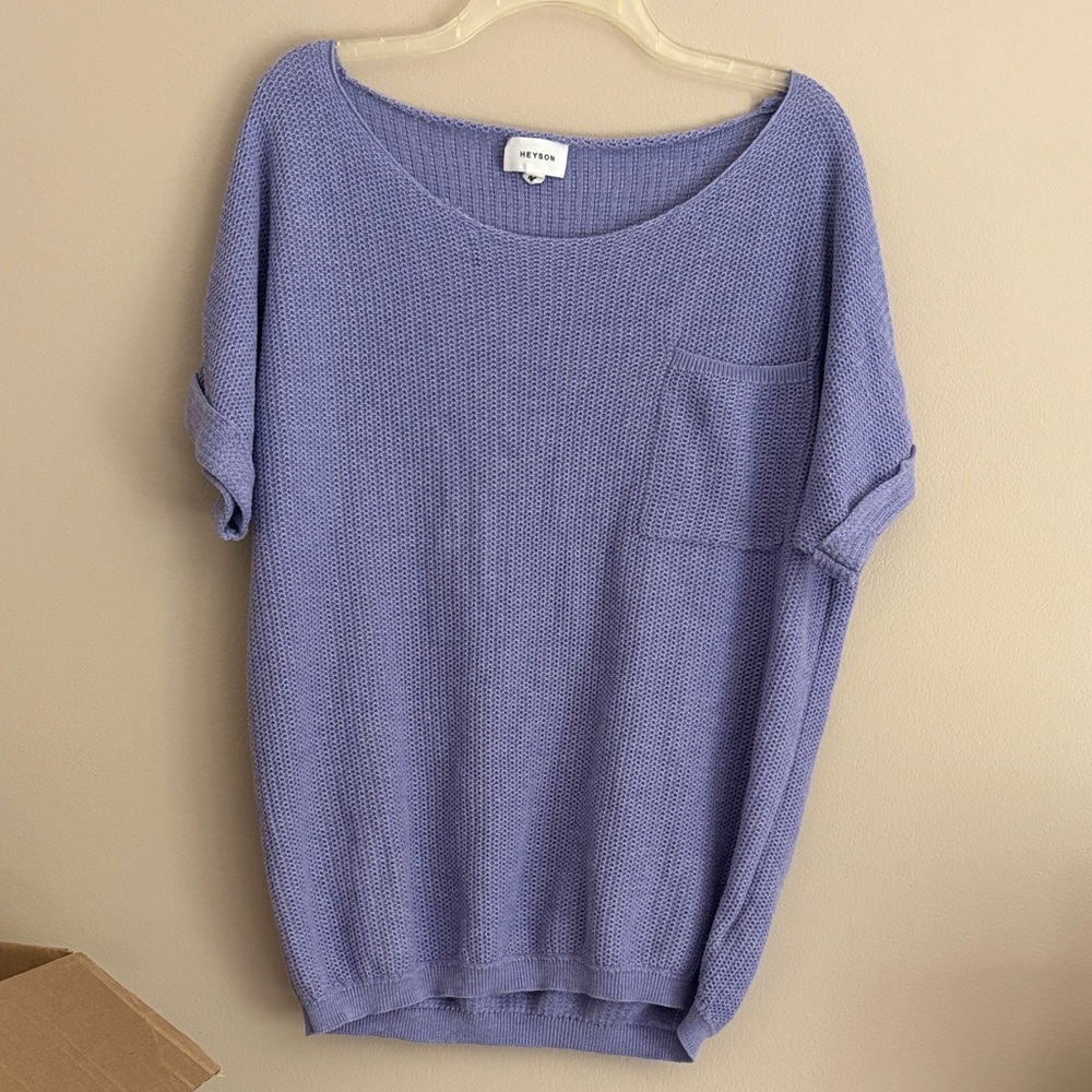 Purple Knit Short Sleeve Sweater Heyson